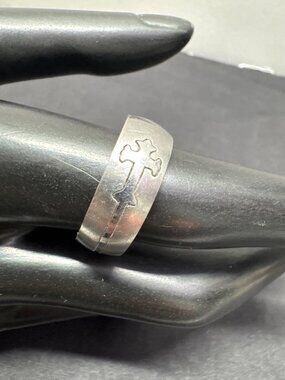 Stainless Steel Dome Band Ring Double Cutout Cross Design Size 10 Durable & Styl